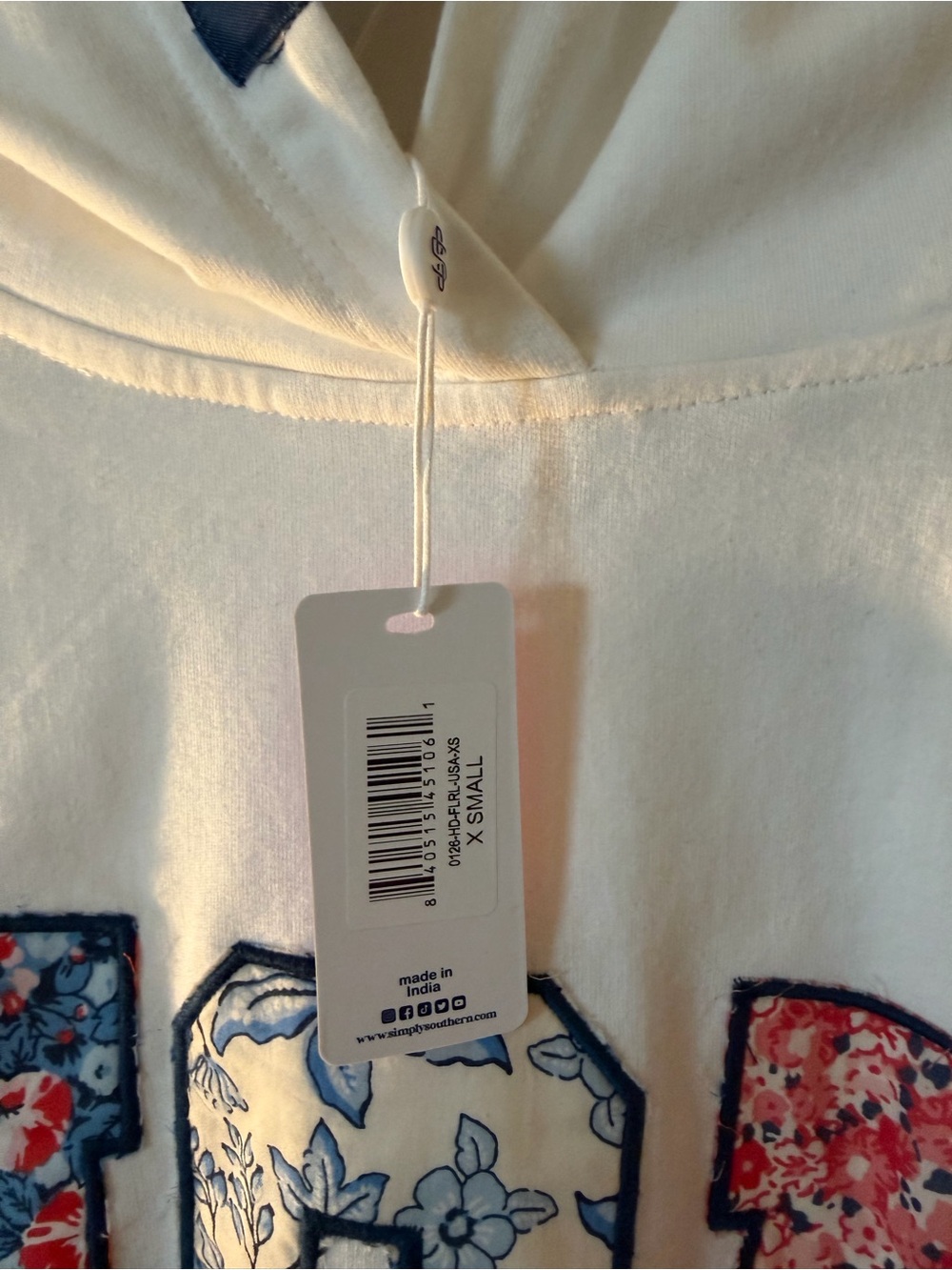 Simply Southern Cream Floral Patch Hoodie Sweatshirt - Women - Picture 3 of 4